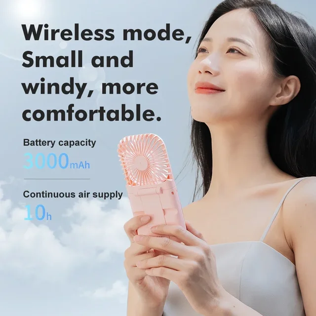 Portable 3-in-1 Fan Handheld Neck Desk Multi-function Mini Fan with Mobile Phone Folding Stand Power Bank USB Rechargeable Fans 5