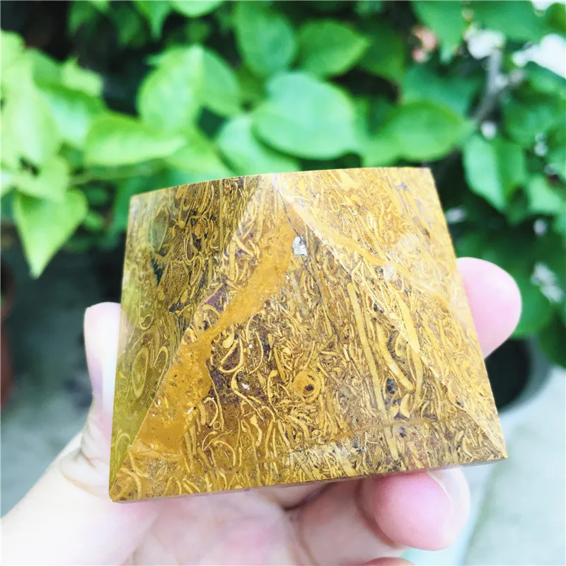 

Golden silk stone quartz Healing Pyramid Natural Mineral Triangled Crystal Point wholesale