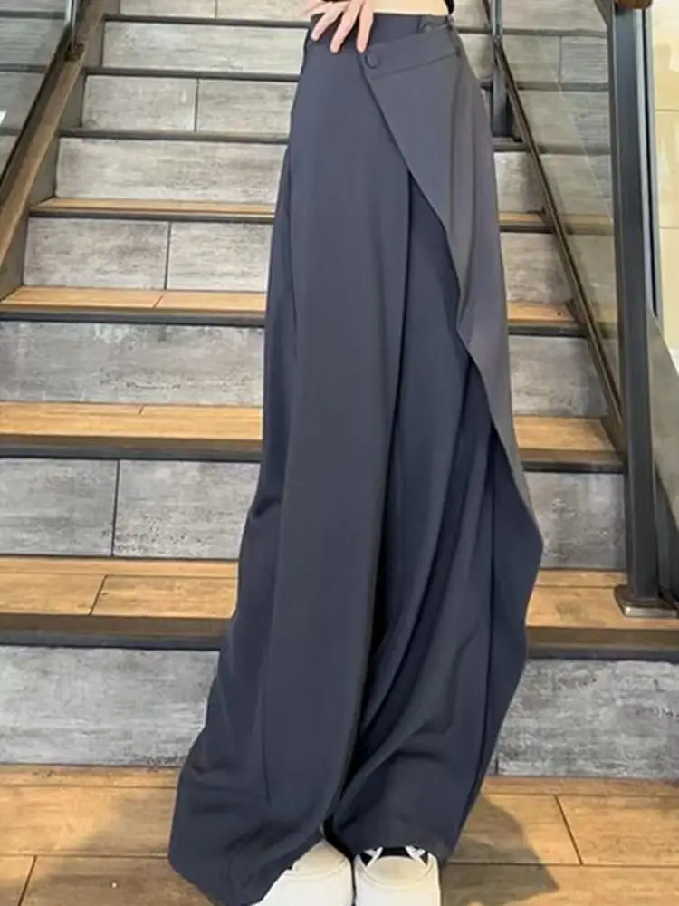Irregular Patchwor Pants Women Casual Full Length Solid Wide Leg Pants Fashion 2024 Women Straight Trousers pantalones de mujer