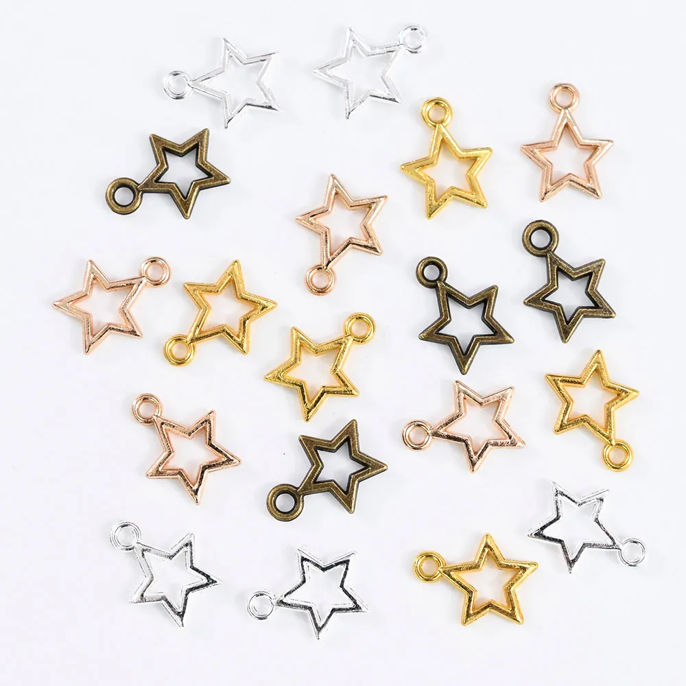 100/10pcs 3D 합금 럭셔리 실버 스타 네일 매력 중공 피어싱 매달려 보석 네일 아트 장식 DIY 펜던트 매니큐어