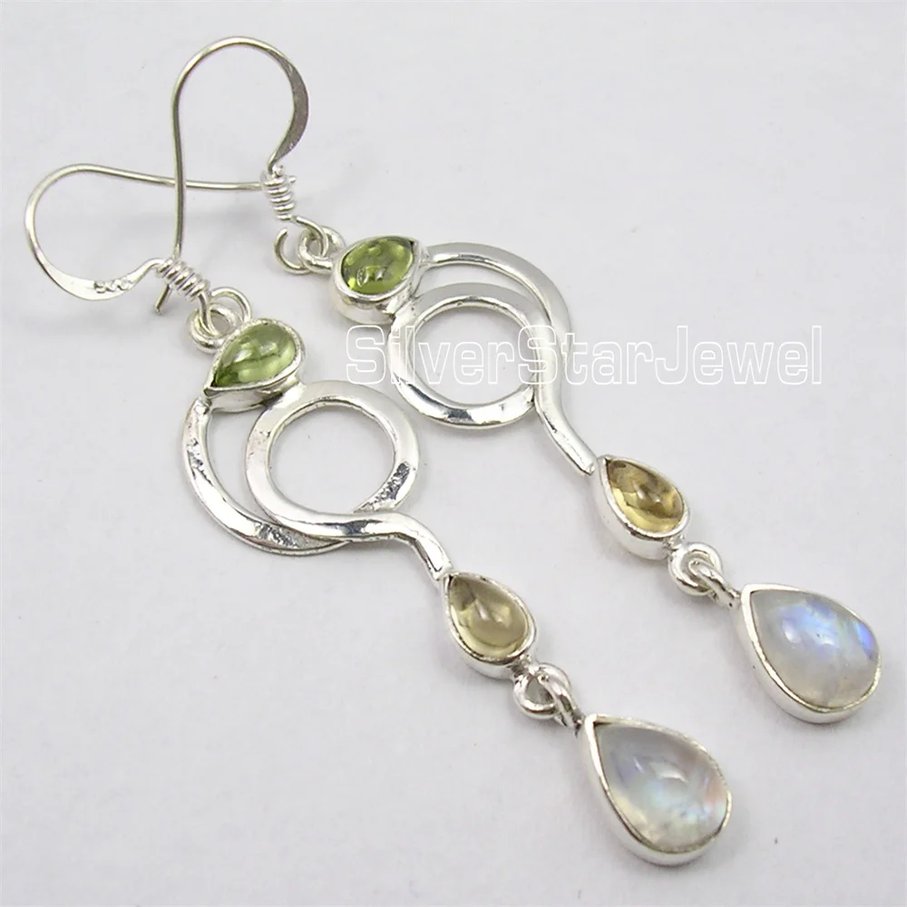 Many Color Semi-precious Stone   Dangling Earrings 2.1