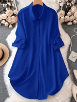 Plus Size 1XL-5XL Fashion Women‘s   Turn-Down Collar Blouse Ladies Button-Up Casual Chic Solid Color Roll-Up Sleeves Top Shirt