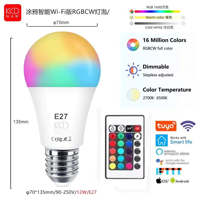 Розумна світлодіодна лампочка HOMEFISH RGB E27, перезаряджається через USB, з регулюванням яскравості, бездротова, з таймером, батарея в комплекті, для домашнього освітлення
