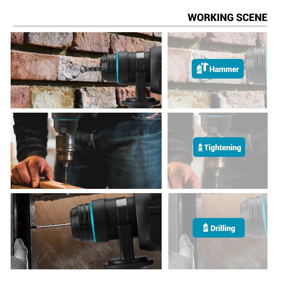 26mm Brushless Electric Impact Hammer Cordless Hammer Drill Steel Concrete Wood Drilling Chiseling For Makita 18V Battery 3