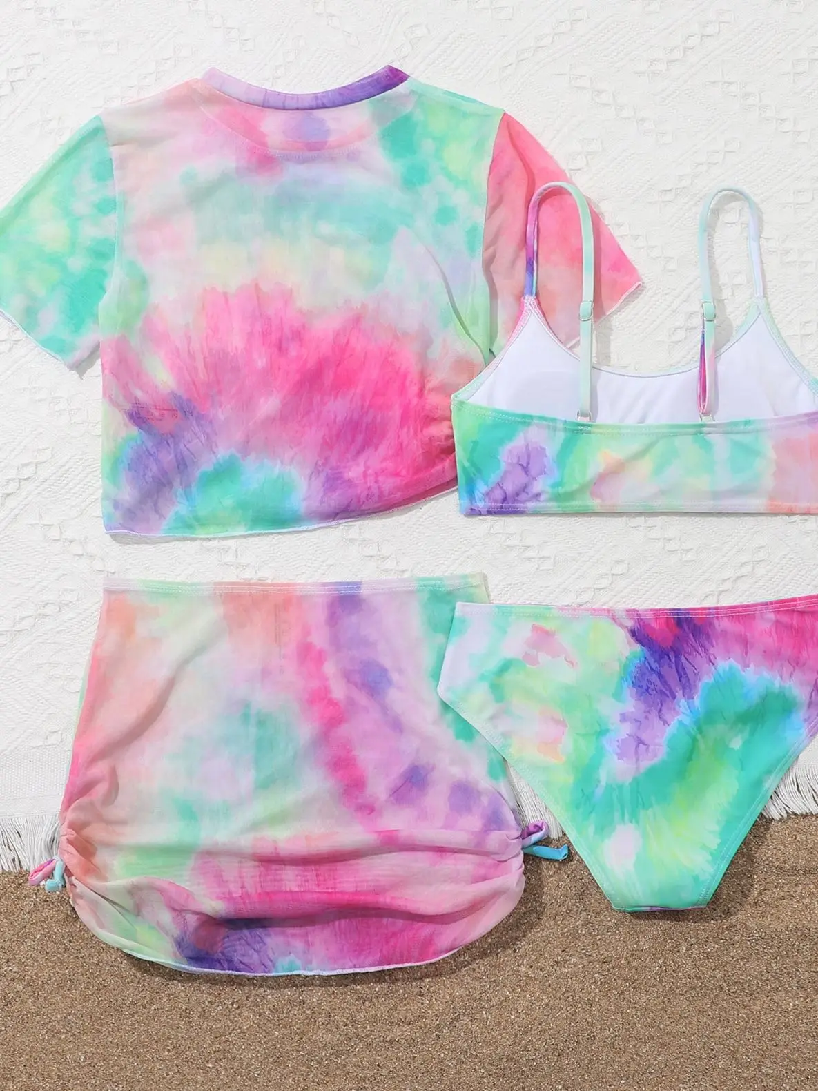4 Pieces Bikinis Set Top & Skirt 2025 Girls Swimsuit Kids Swimwear Female Children Bathers Bathing Swimming Swim Suit Beachwear 6