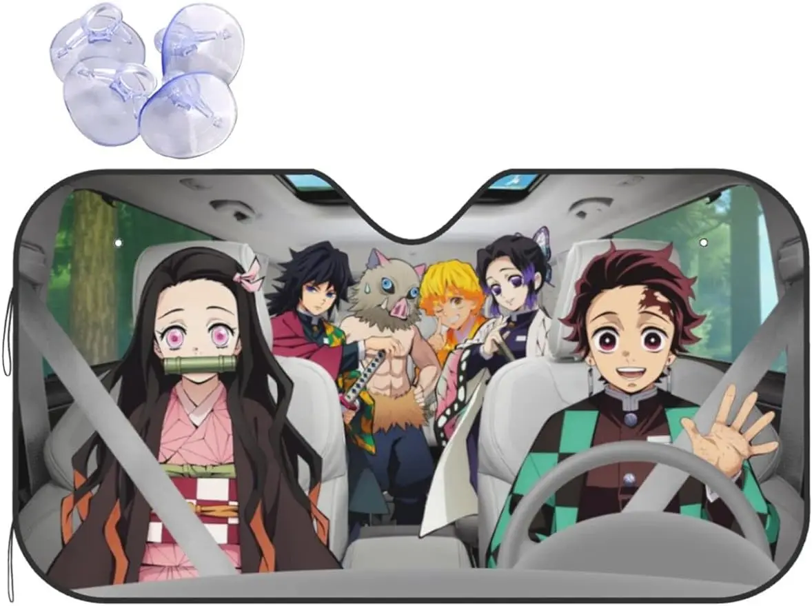 

Cute Anime Demon Slayer Funny Windshield Sun Shade Car Accessories for Most Car Blocks UV Car Sunshade Keep Your Vehicle Cool