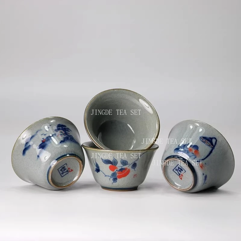 1pcs 55ml Ge Kiln Tea Cup Household Ceramic Chinese Small Tea Cups Open Glazed Colored Tea Cup Drinking Utensils Kungfu Teaset