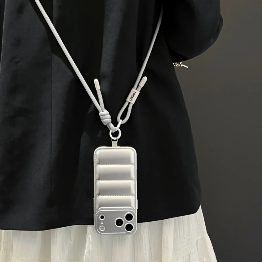 Stylish Down Jacket Crossbody Phone Case with Long Strap - Solid Color Cover