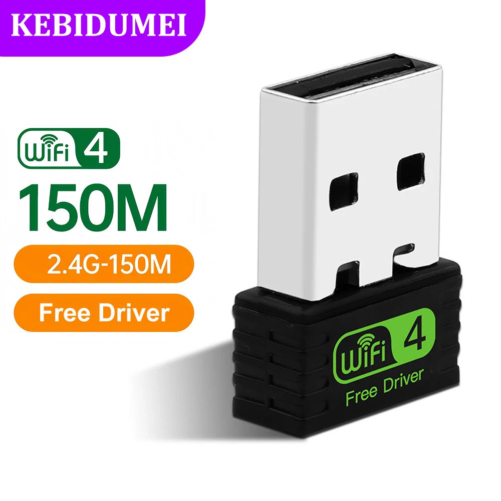 무선 네트워크 카드 USB 와이파이 4 어댑터, 150Mbps, 미니 USB 동글, 2.4G 신호 수신, PC 노트북 맥북 윈도우용 무료 드라이브