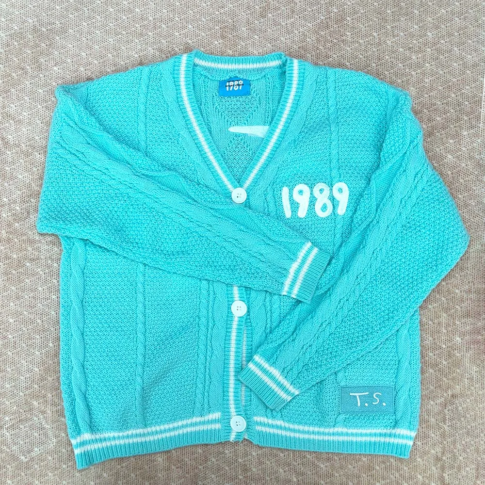 여성용 블루 1989 가디건, 새 자수, 특별한 니트, 1989 테일러 가디건, 슬루시 스타일, 빈티지 스웨터, 신상