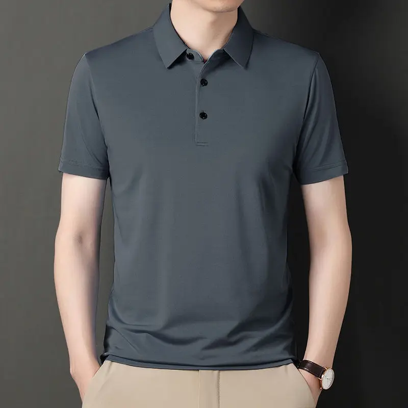 

Fashion Lapel Button Solid Color Business T-Shirts Men's Clothing 2024 Summer New Loose Casual Tops All-match Tee Shirt