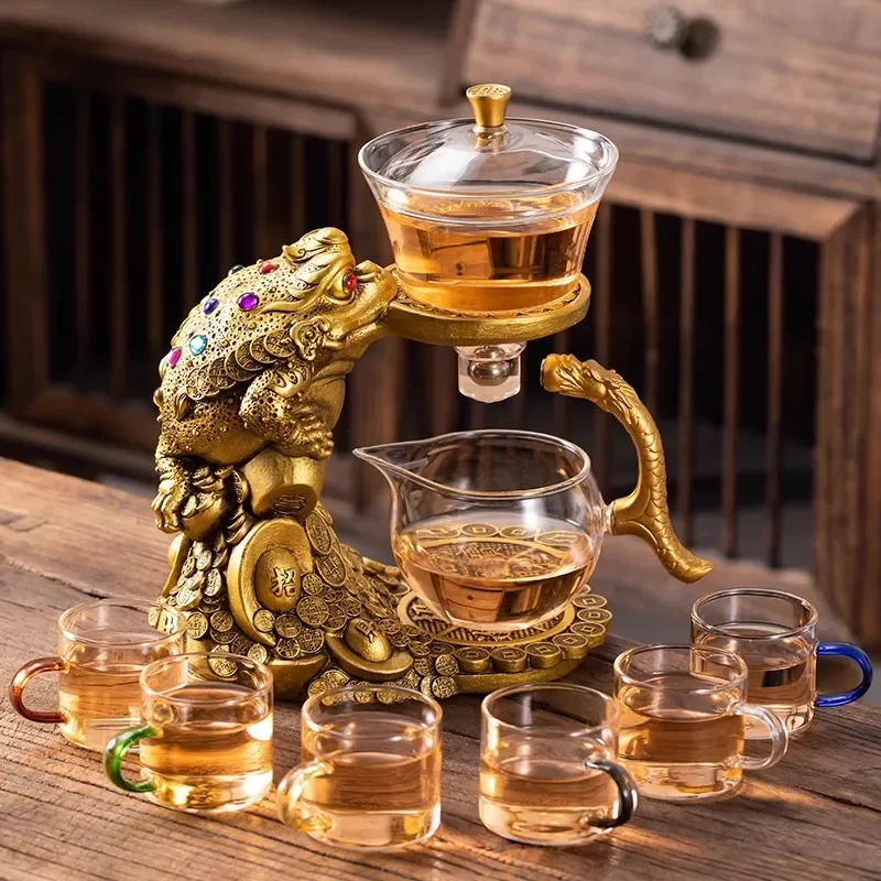 Creative Tea Toad Shape Teapot Automatic Tea Maker Pu'er Oolong Teapot And Cup Set Heat-resistant Glass Holder Base