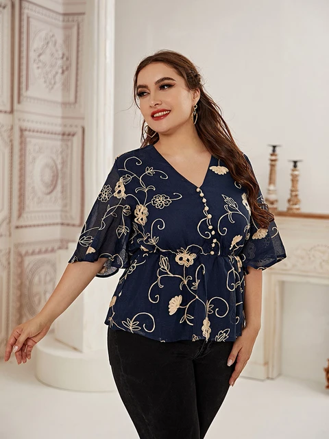 Toleen Cheap Price Outfits Fashion Women Large Plus Size Tops 2022 Summer Blue Casual Oversize T-shirt Muslim Clothing - Size T- shirts -