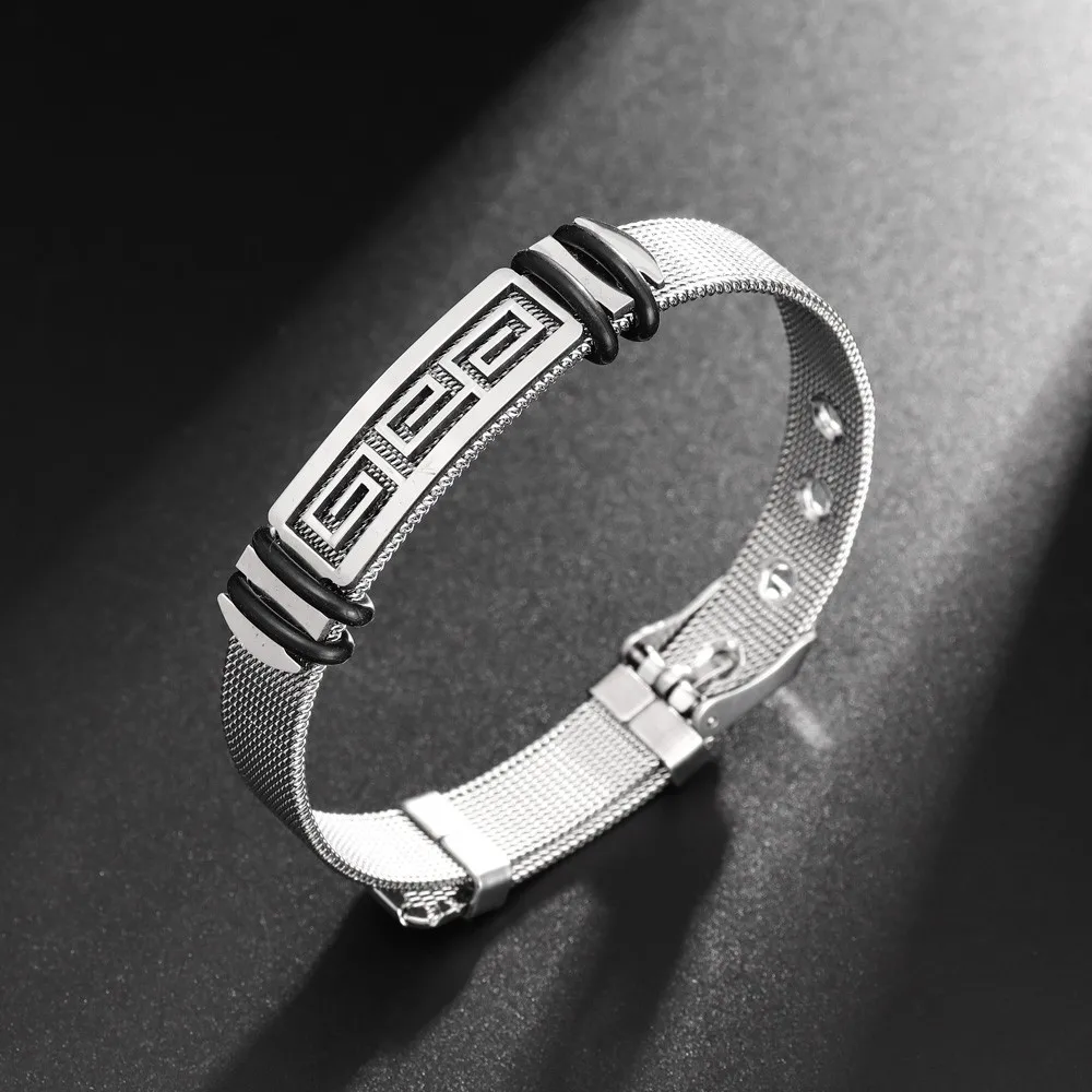 

New Simple Geometry Hollow Men's Bracelet Adjustable Stainless Steel Bracelet Charm Fashion Charm Men's Accessories Wholesale