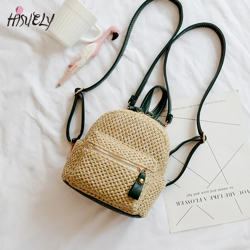 Hisuely Summer Straw Backpacks Women Rucksack Bohemian Beach Mini