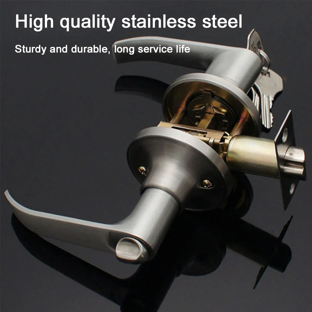 Door Lever Lock with 3 Keys Locking Door Handle Stainless Steel Interior Lever Lock Knob Replacement for Bedroom Front