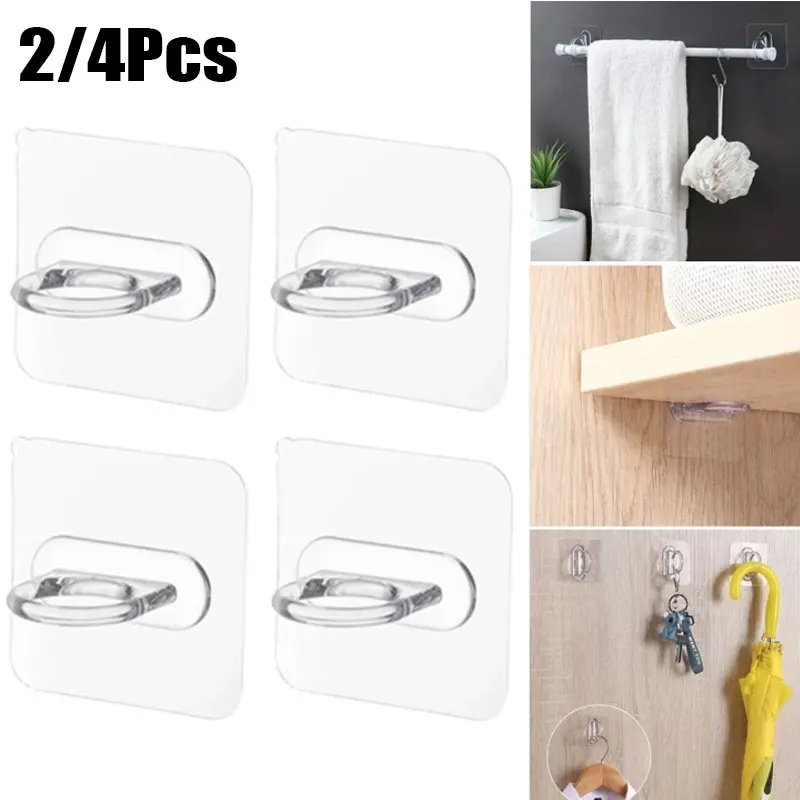 

2/4Pcs Bathroom Round Hooks Multifunctional Wall-Mounted Free Punching Seamless Paste Storage Rack Kitchen Household Ring Hanger