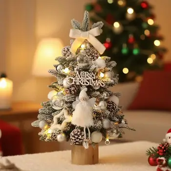 Mini Christmas Tree Ornament With String Light Family Rustic Style Christmas Tree Decoration Xmas Exquisite Cute Tree Gift
