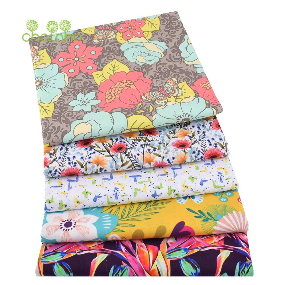 Chainho,Printed Plain Weave Cotton Fabric,Handmade DIY Quilting Sewing Material,Patchwork Cloth,Floral Series,20x25cm,15CD83