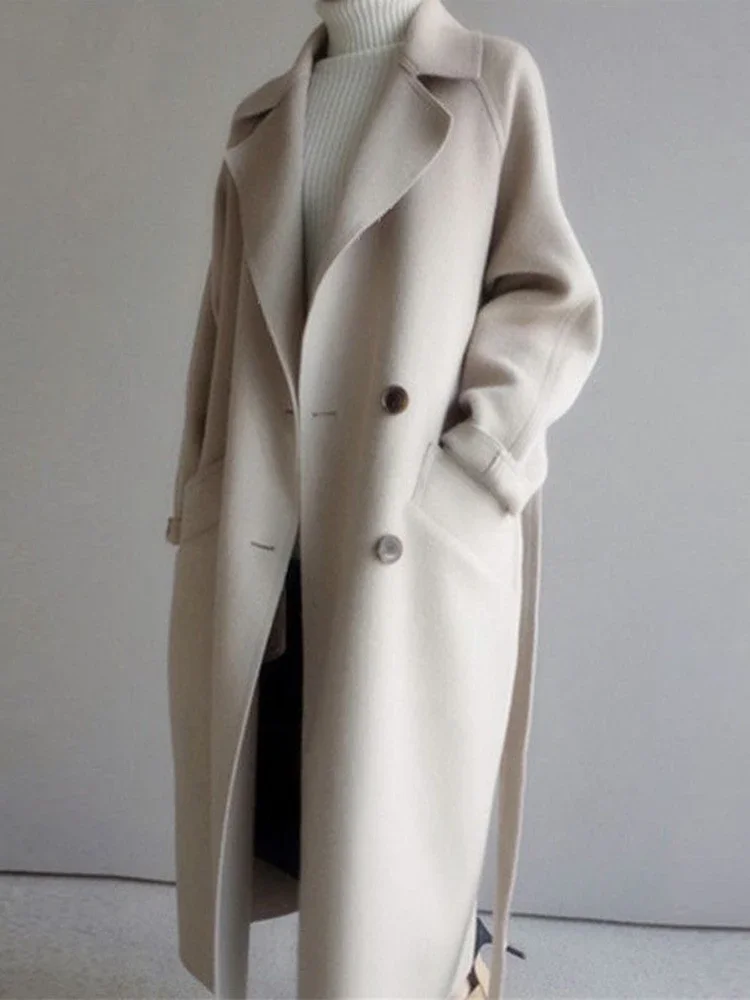 

Куртка TAFN Женская шерстяная, повседневное длинное пальто с лацканами, элегантная винтажная модная Свободная верхняя одежда в Корейском стиле, большие размеры, Осень-зима