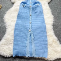 YuooMuoo Chic Fashion Sexy Package Hips Knitted Dress Women V-neck Single-breasted Bodycon Sweater Dress Office Lady Vestidos - Image 6