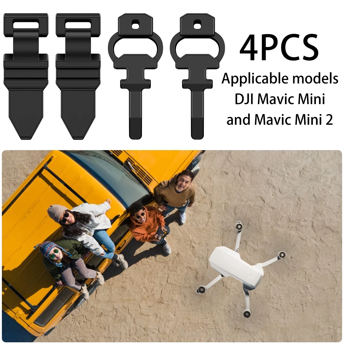 Quatre coussinets amortisseurs cardan pour Mavic Mini/Mini 2 disposés en ligne, vue de dessus.