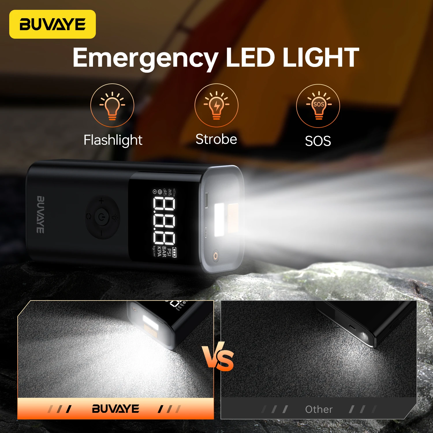BUVAYE 4 In 1 2500A Avviatore di emergenza portatile Accumulatori e caricabatterie di riserva 150PSI Pompa d'aria Booster Batteria per auto 12V Batteria per auto Avviamento Powerbank - immagine 5