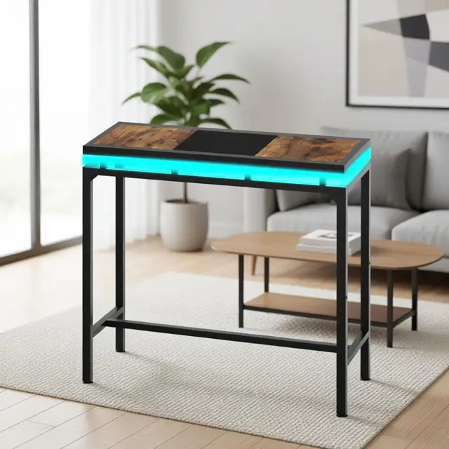 LED-Illuminated Counter-Height Metal Pub Table for Living and Dining Rooms - Black