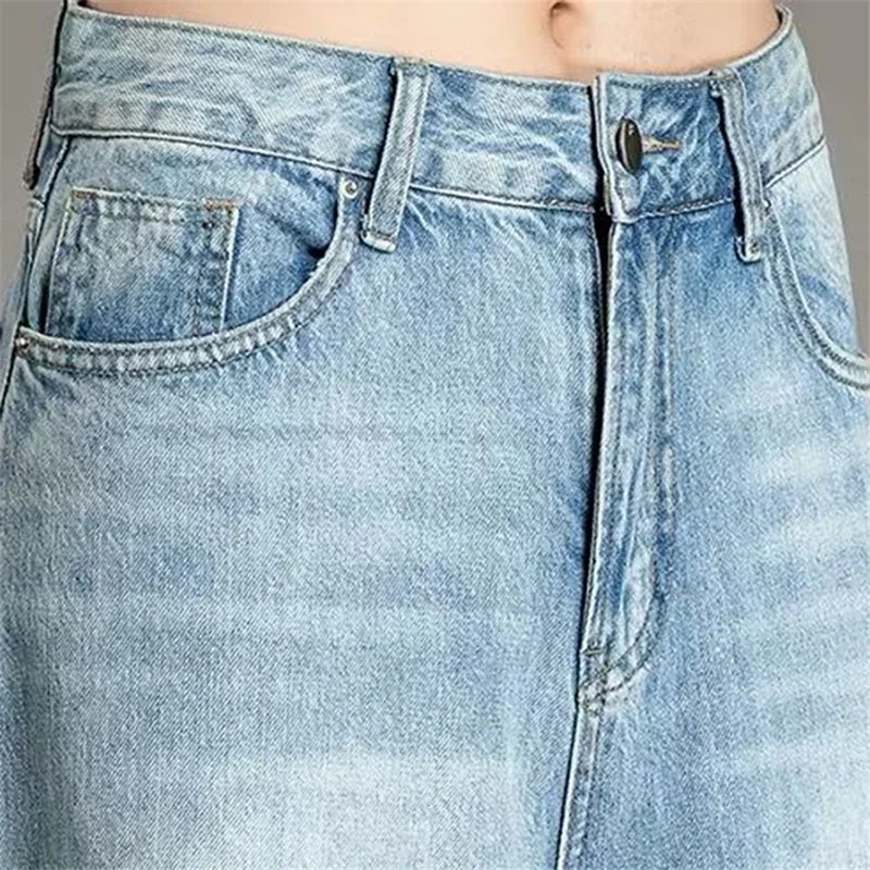 여성용 슈퍼 루즈 퀼로트 워시 빈티지 와이드 레그 청바지, 오버사이즈 하이웨이스트 데님 판탈론, 한국 헐렁한 치마 바지, 95cm 디자인