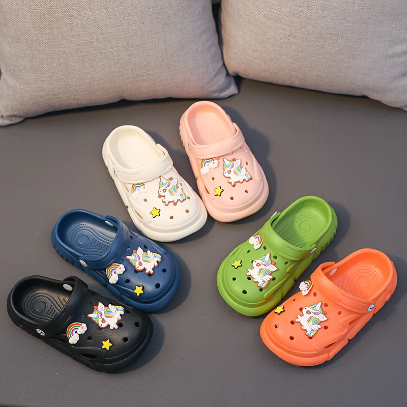 

Сандалии детские летние с мультяшным единорогом, мягкая нескользящая подошва, дышащие тапочки для мальчиков и девочек