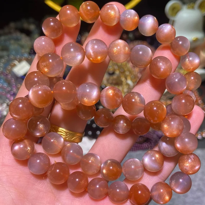 

Natural Sun and Moon Tonghui Orange-White Moonstone Glitter Stone Single Circle Crystal Bracelet
