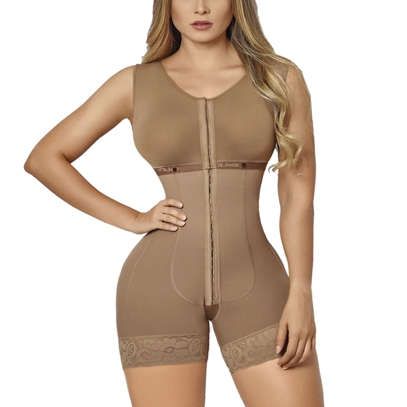 Fajas Corset Femme Sleeveless Short Breasted Body Shaper Firm Control High-Thight Shapewear For Women Eye N Hook Fat Burner