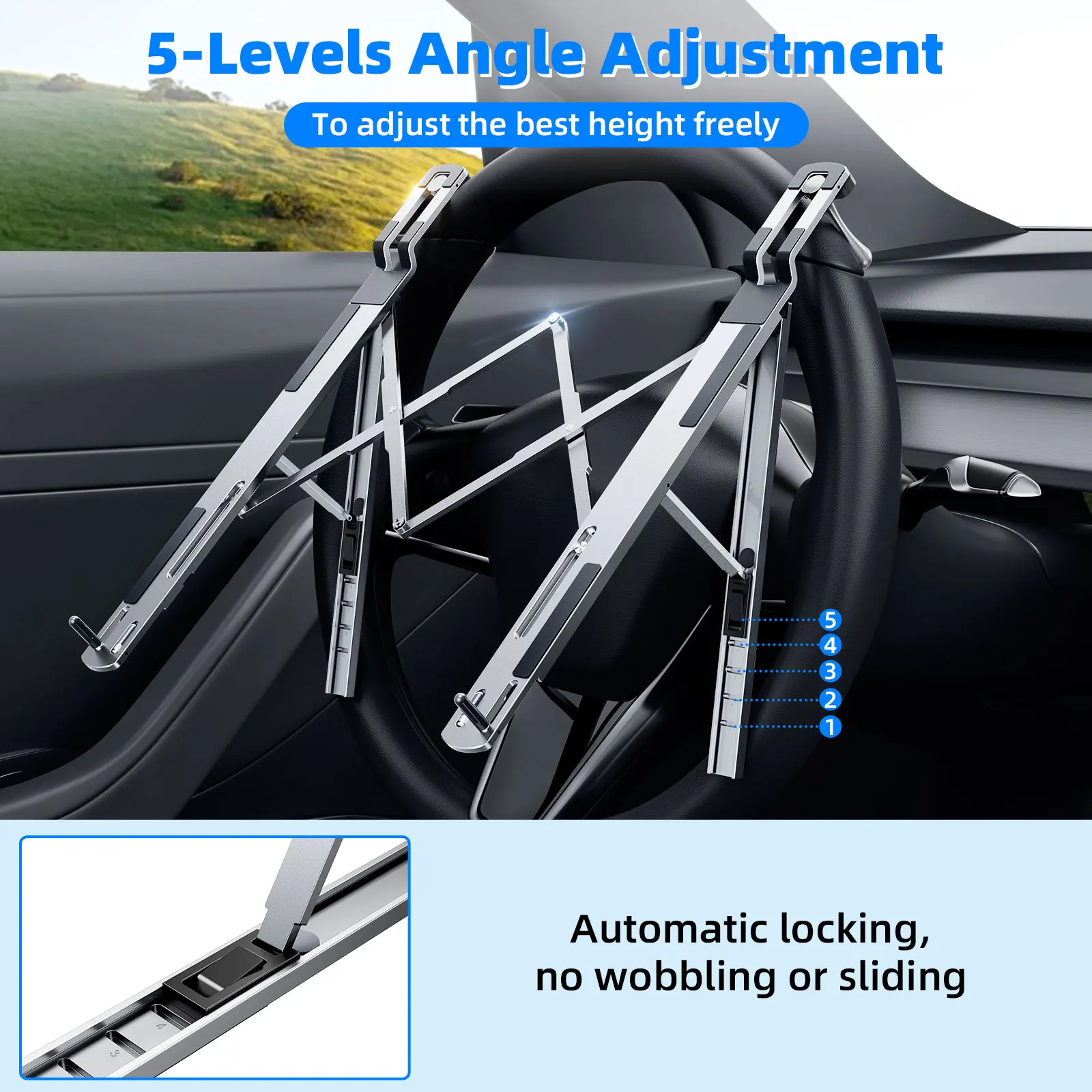 Eary Car Steering Wheel Laptop Stand 5-Levels Angle Adjustable Car Mount For Macbook iPad Mini Holder Car Essentials Accessories