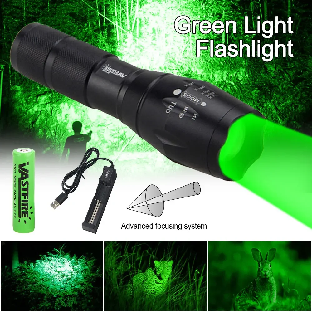 Red/Green Light Tactical Flashlight Zoomable Hunting Light Focus Adjustable LED Torch for Hunting Fishing Coyote Hog Varm