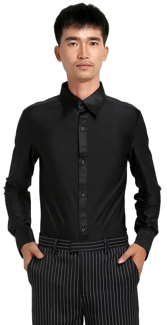 Latin Dance Shirts For Men Elasticity Long Sleeve Mens Latin Shirts Red White Black Blue Tops For Mens