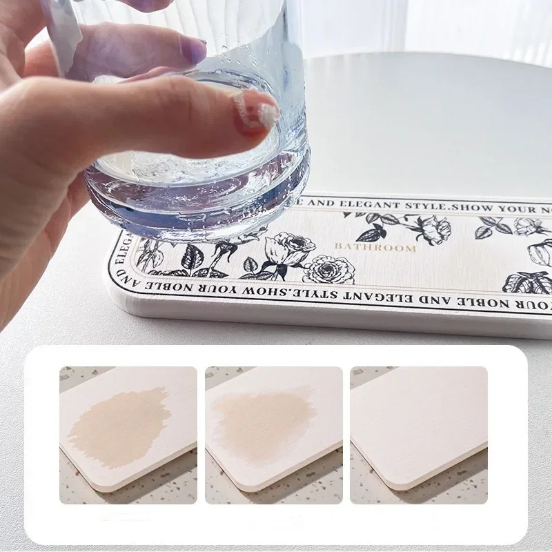 Diatomite Absorbent Pad Soap Dish Desktop Mat Tray for Bathroom Dining Room Flower Pattern Mats  Diatomaceous Earth Coasters