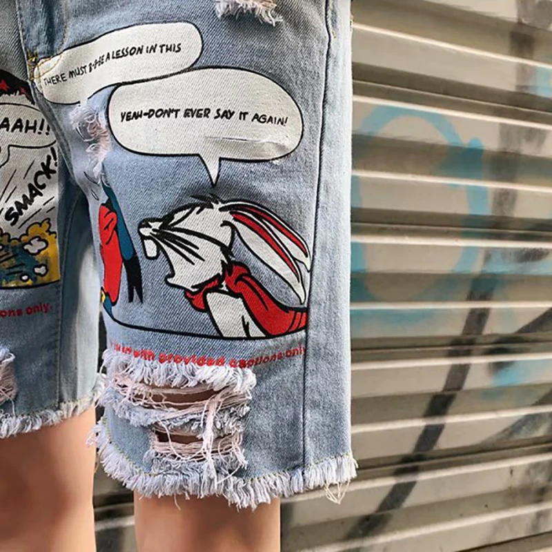 Fashion Men's Casual Shorts Distressed Denim Shorts Solid Colour Straight Versatile Denim Shopping Traveling Streetwear