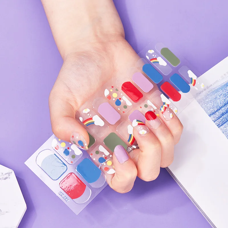 Semi Cured Gel Nails Art Stickers Fashion Solid Color Manicure Decal UV LED Lamp Gel Nail Decals Nail Sticker Decoration