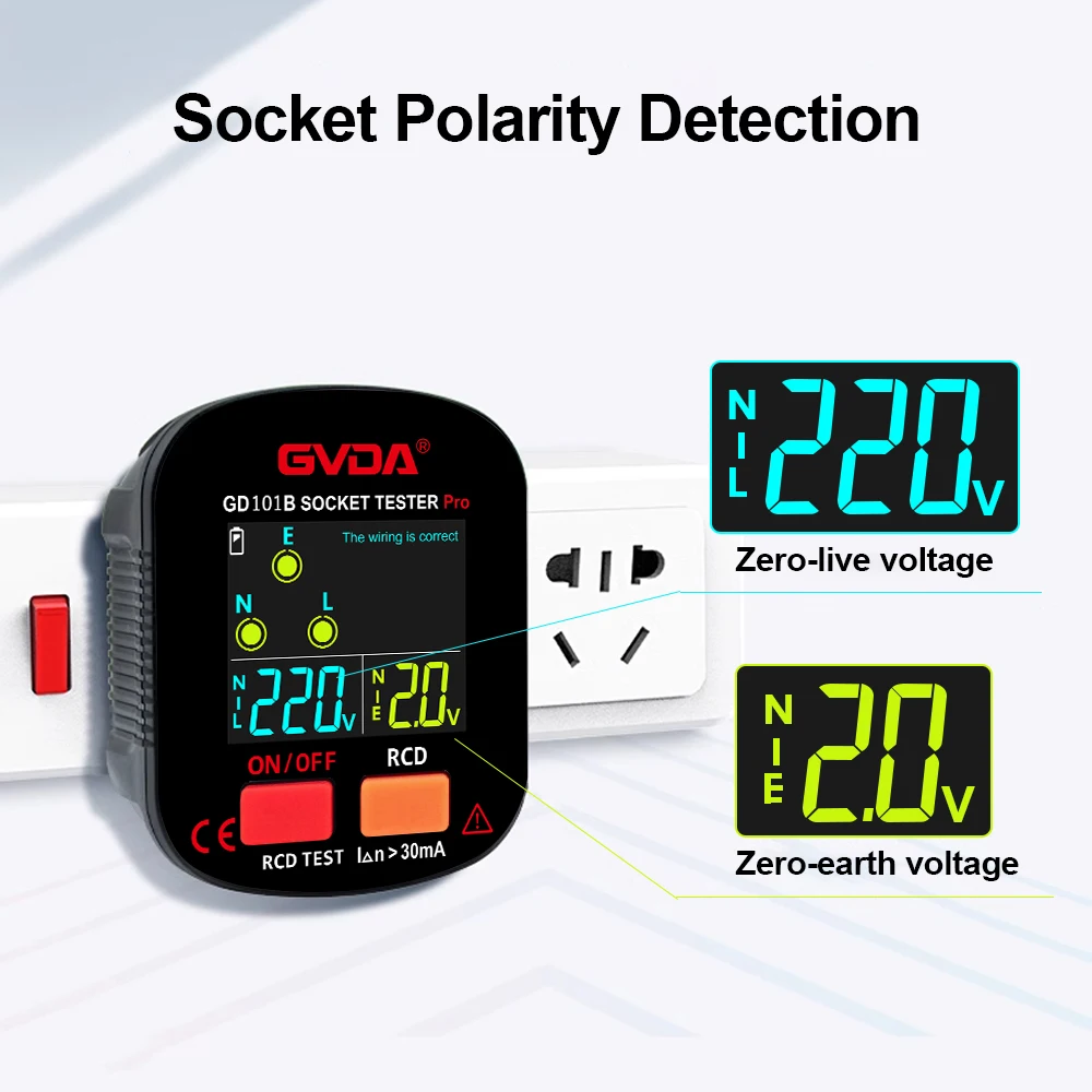 GVDA Socket Tester Outlet Checker Voltage Detector Electric Circuit Breaker Finder Ground Zero Line Polarity Phase Checker 5
