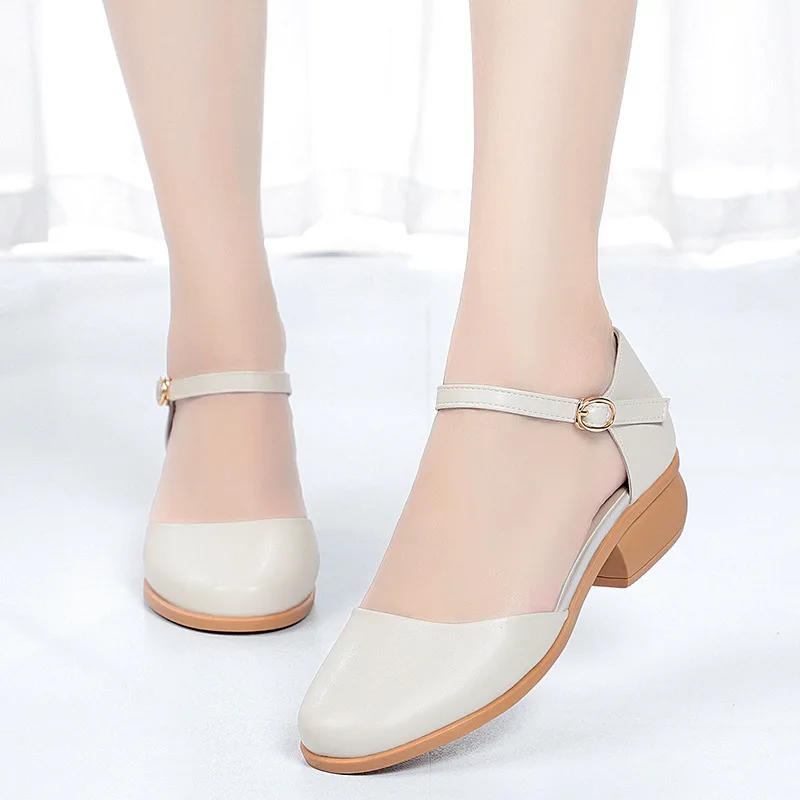 

35-42 Low Heel Sandals Women 4cm Chunky Heel Black Sandals Summer Shoes Round Toe