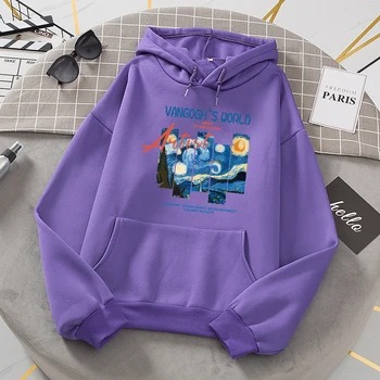 반 고흐 딜 페인팅 프린트 운동복, 여성용 패션 노벨티, 올 매치 후드티, 클래식 트렌드 상의, 루즈 플리스 의류