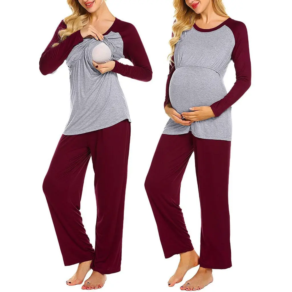 Maternity Nursing Confinement Clothes Long Sleeve Suit Maternity Pajamas Nursing Clothes Pregnancy Nursing Long Sleeve Homewear