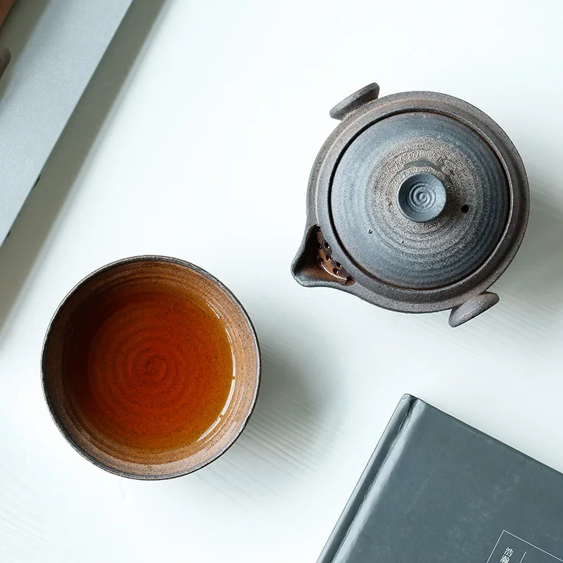 Tea Set Japanese Style Stoneware Quik Cup A Pot of A Cup Retro Wood Tureen 1 People Office Outdoor Travel