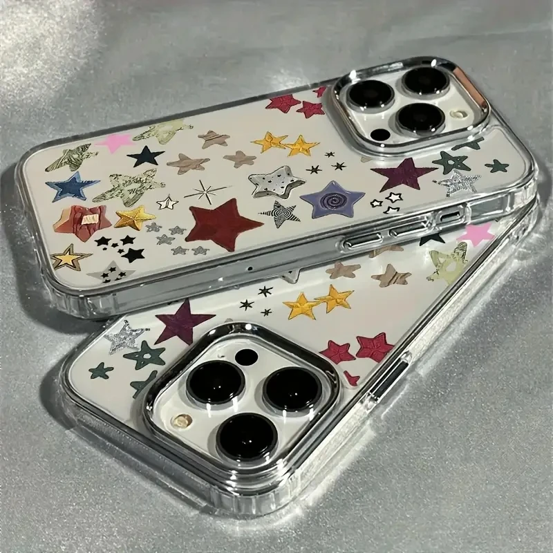 Colorful Stars Electroplated Lens Frame Soft Clear Back Case Cover