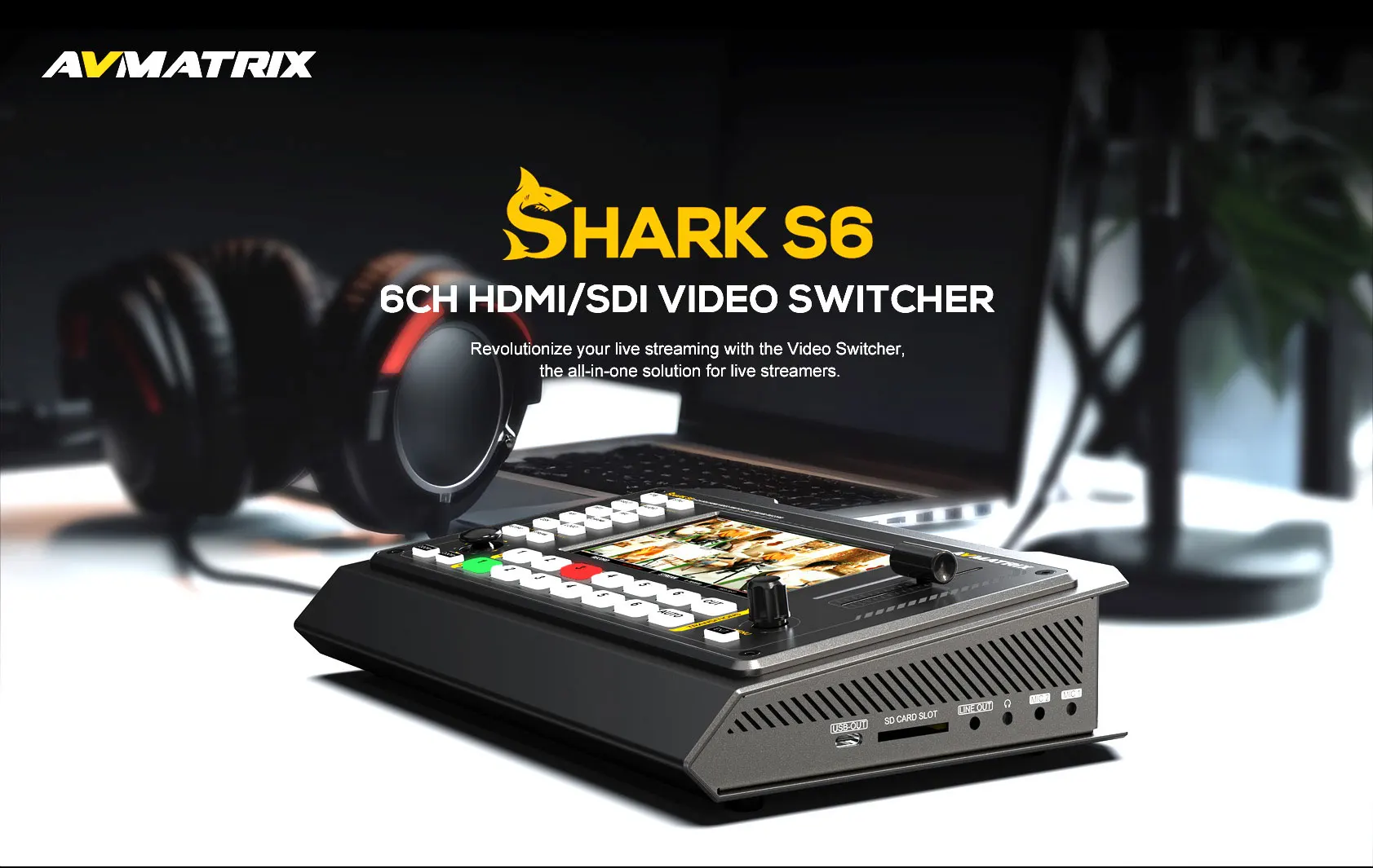 Shark S6 6-CH HDMI-compatible/SDI Video Switcher USB for capturing and streaming