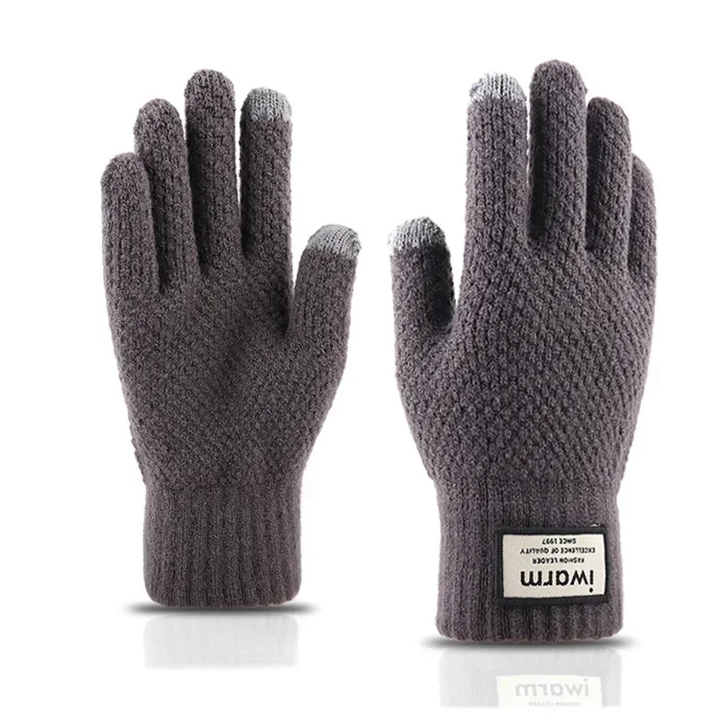 Men Warm Gloves Knitted Screen High Quality Thicken Wool Cashmere Solid Autumn Winter