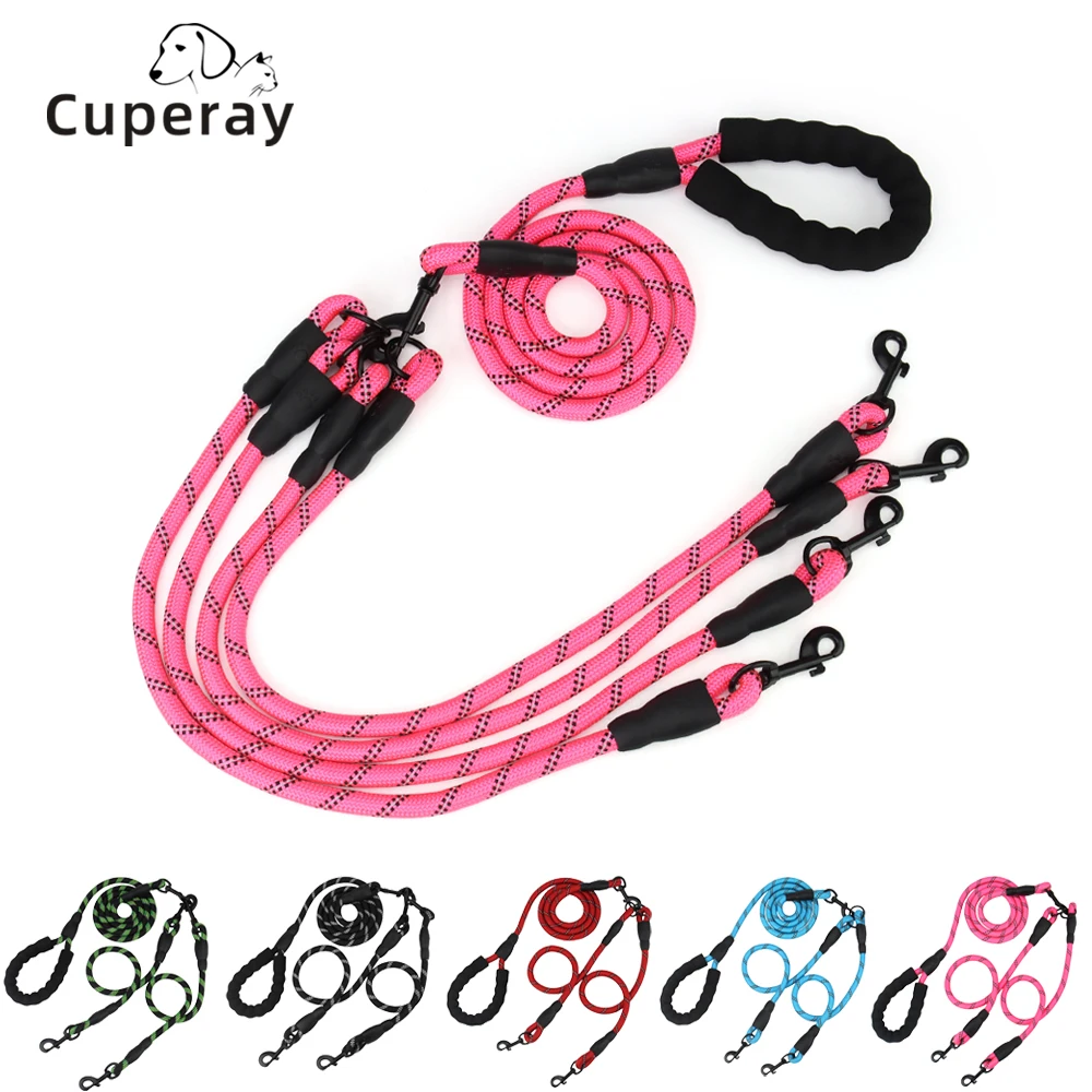 Multi head Dog Leash Nylon Reflective Pet Leash 360° Rotatable Metal