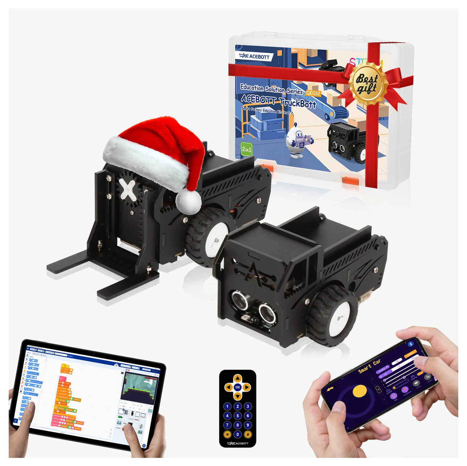 2-in-1 RC Robot Tank Car, Elevator Platform, Dump Truck STEM Coding ESP32