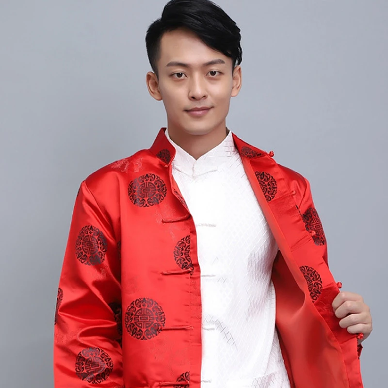Men Chinese Style Shirt Hanfu Jacket Tang Suit Men's Shirt Chinese Traditional Retro Long-Sleeved Kung Fu New Year Clothes Birthday Party