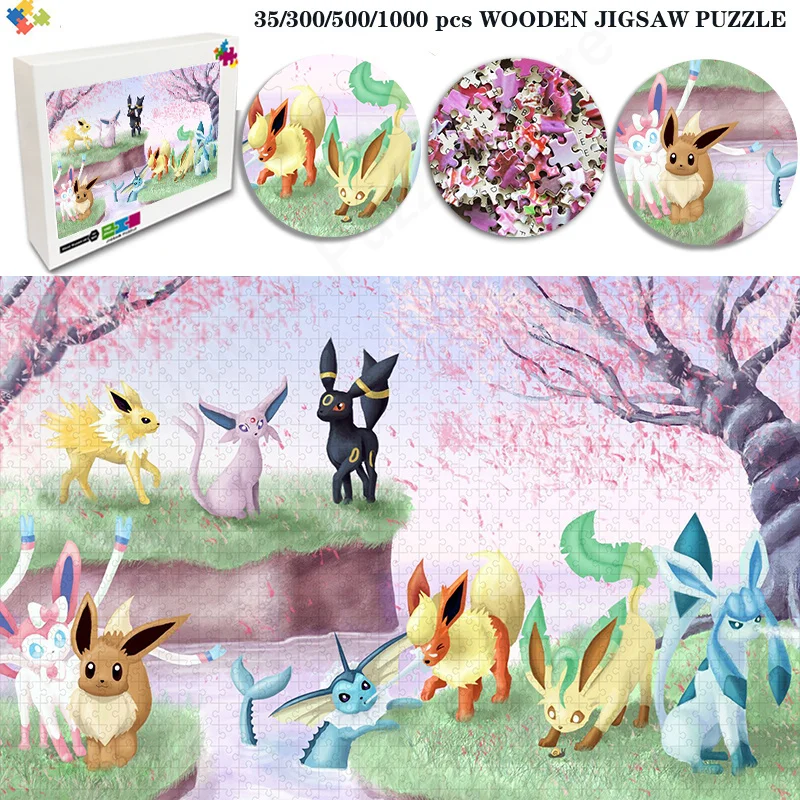 

Anime Pokemon Eevee Squad Funny Family Diy Jigsaw 35/300/500/1000 Pieces Jigsaw Puzzle Educational Toys Christmas Gifts for Kids